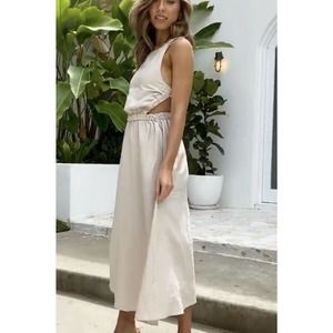 NWT Petal and Pup Esther Dress Summer Open Back Size 4 Pinafore Beige